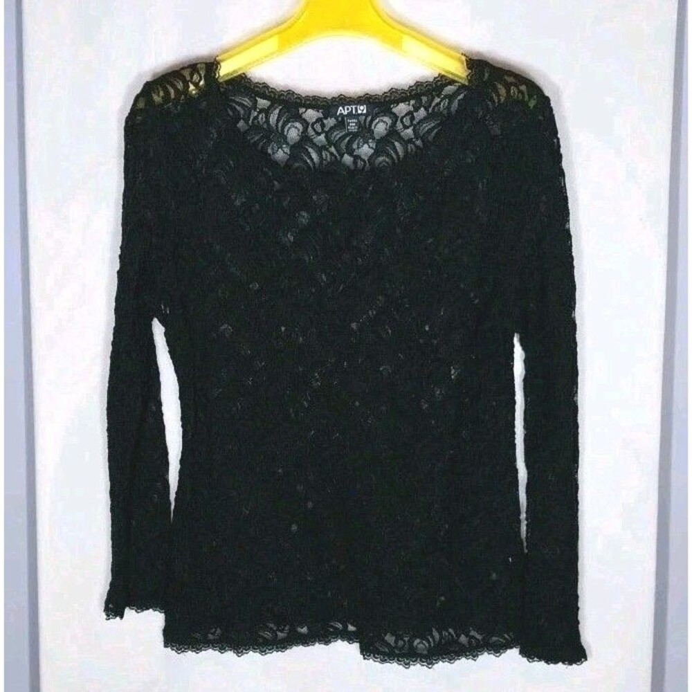 Apt 9 Lace Sheer Top Petite M Black Long Sleeve Floral Mesh Fitted Y2K Coquette